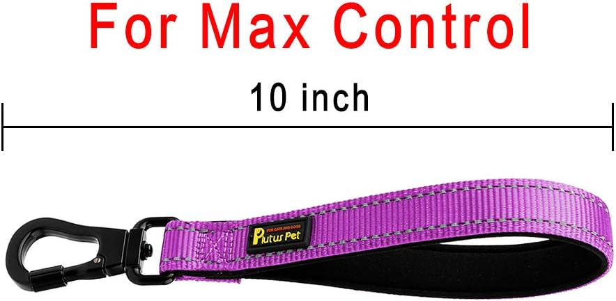 PLUTUS PET 10” Short Dog Leash, Reflective Nylon Padded Handle, Strong Traffic Leash with Carabiner Clip, Perfect for Large or Medium Dogs(10”,Purple