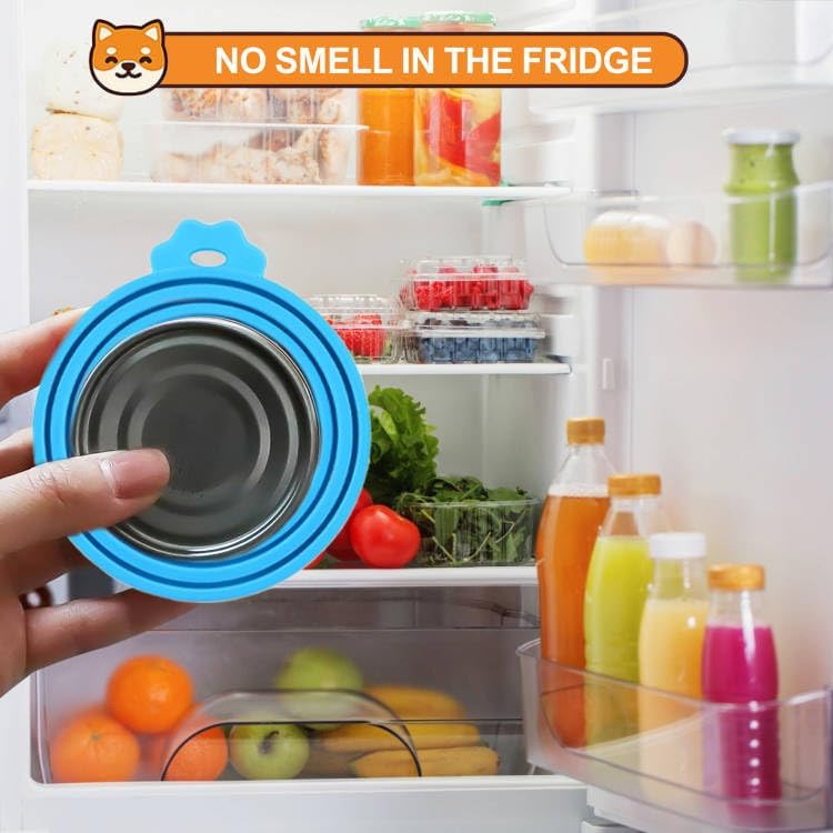 2 Pack Pet Food Can Covers, Silicone Universal Can Lids for Dog & Cat Food, BPA Free, One Fit Most Standard Size Can Lids Top Orange/Blue