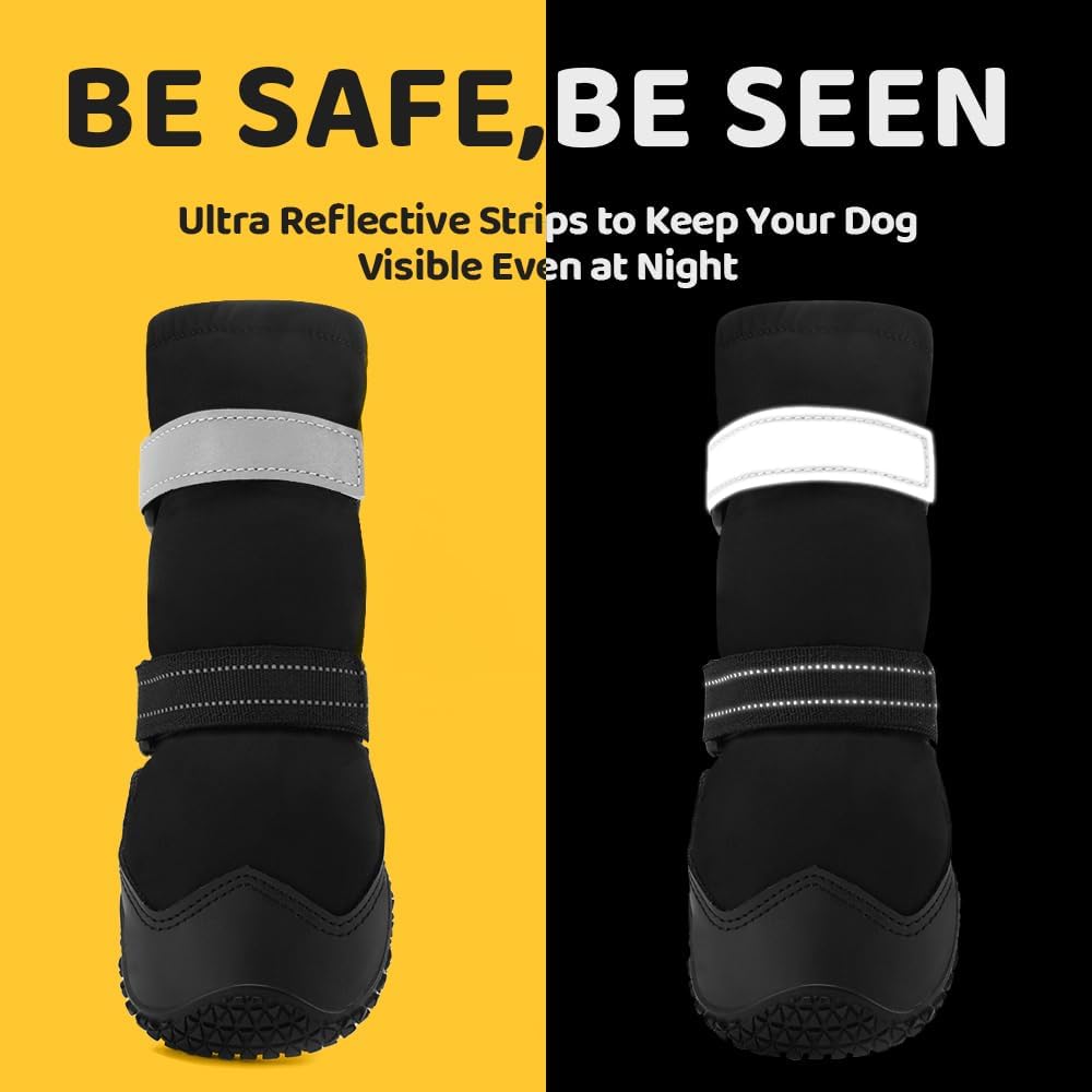 Hcpet Dog Shoes, Dog Boots & Paw Protectors for Winter Snowy Days, Rainy Weather, Outdoor Anti-Slip Sole Dog Booties for Hardwood Floor Black-Leg 8