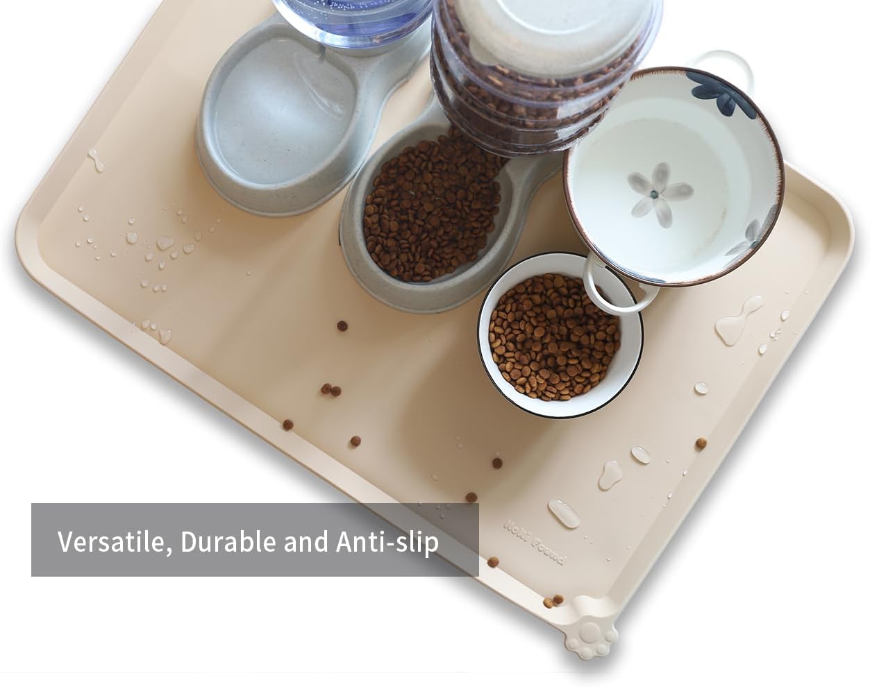 Hoki Found X-Large Non Slip Silicone Pet Food Mats - Tray for Dog Cat Bowl - Waterproof Dog Cat Food Mats for Carpet - Papayawhip