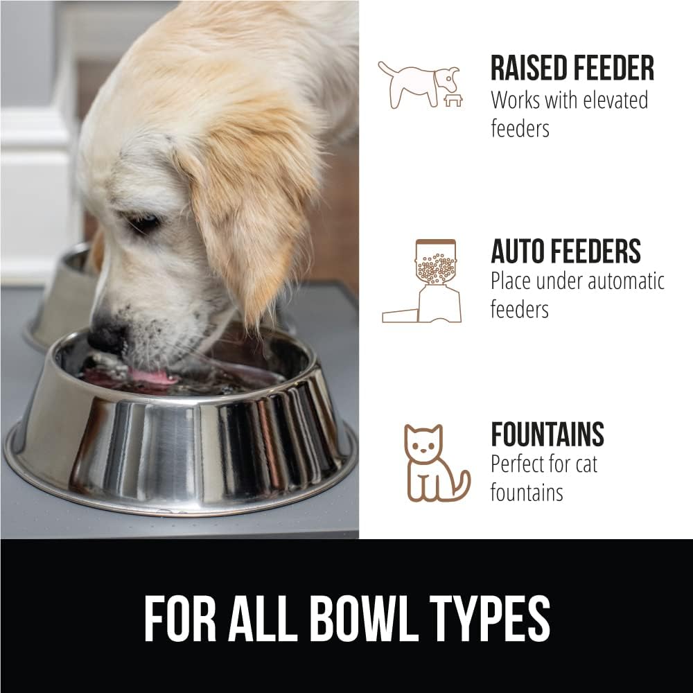 GORILLA GRIP 100% Waterproof Raised Edge BPA Free Silicone Pet Feeding Mat, Dog Cat Food Mats Contain Spills Protects Floors, Placemats for Cats and Dogs Water Bowl, Pets Accessories 18.5x11.5 Gray