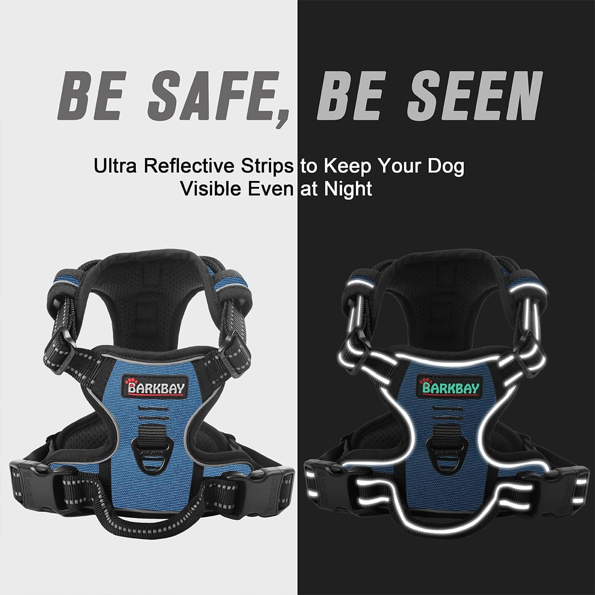 BARKBAY No Pull Dog Harness Front Clip Heavy Duty Reflective Easy Control Handle for Large Dog Walking(Navy,L)