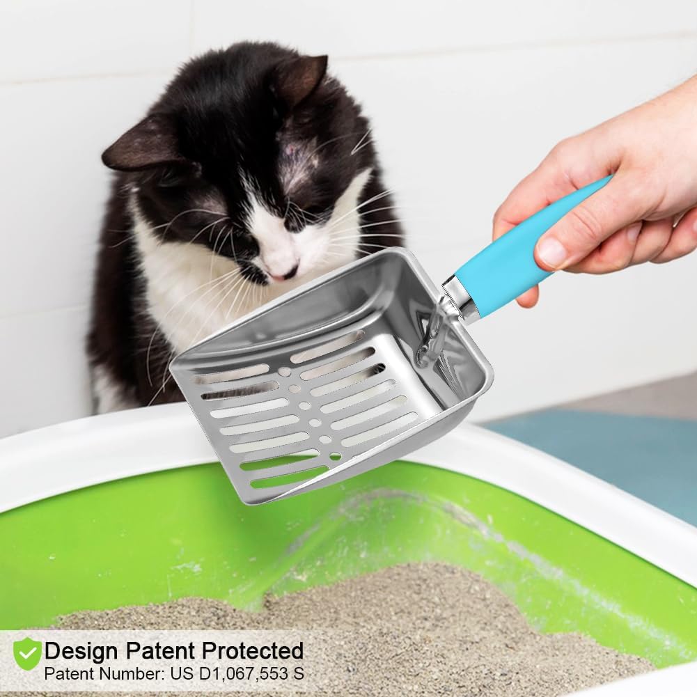 Cat Litter Scoop - Stainless Steel Metal Cat Litter Scoop-Sturdy Mesh Scooper - Mesh Shovel-Easy to Clean - Suitable for Cat Litter Box -Blue