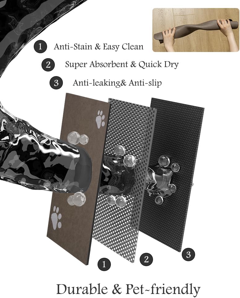 Pet Feeding Mat-Absorbent Dog Mat for Food and Water Bowl-No Stains Quick Dry Water Dispenser Mat-Dog Accessories Pet Supplies-Bowl for Messy Drinkers(Brown,23"x34"