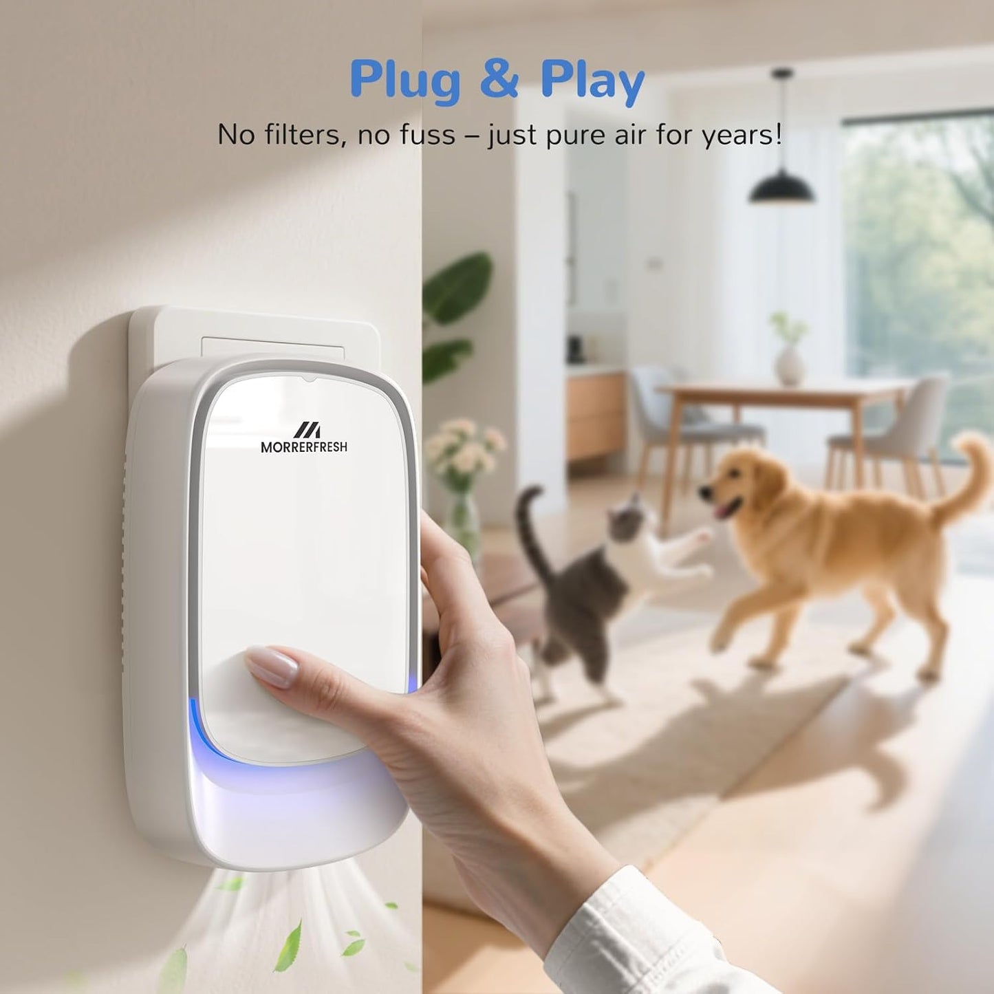 Cat Litter Deodorizer ā 99% Odor Eliminator for Strong Pet Odors, Plug In Negative Ion Air Purifier for Litter Box, Home, Kitchen, Bathroom, Ozone-Free & Quiet Portable