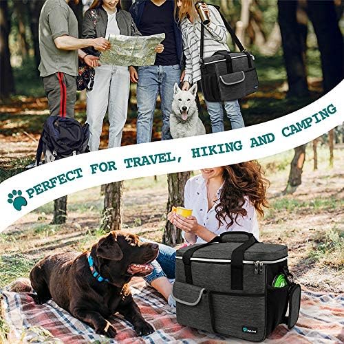 PetAmi Dog Travel Bag - Organizer with Food Container and Bowls, Supplies for Weekend Camping, Cat Diaper Bag (Charcoal, Large)