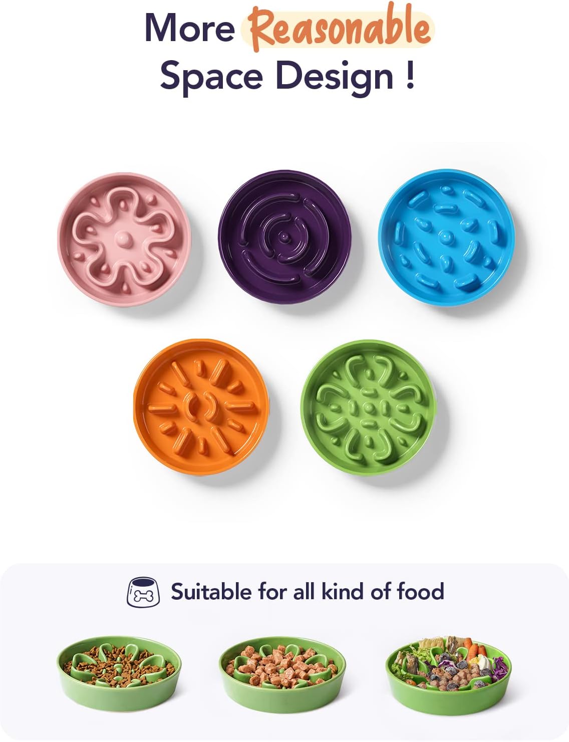 LE TAUCI Ceramic Slow Feeder Dog Bowls Elevated, 3 Cup Raised Bowl with Wooden Stand for Medium Large Breed, Slow Down Eating, Puzzle Dog Food Bowl, Clover Green