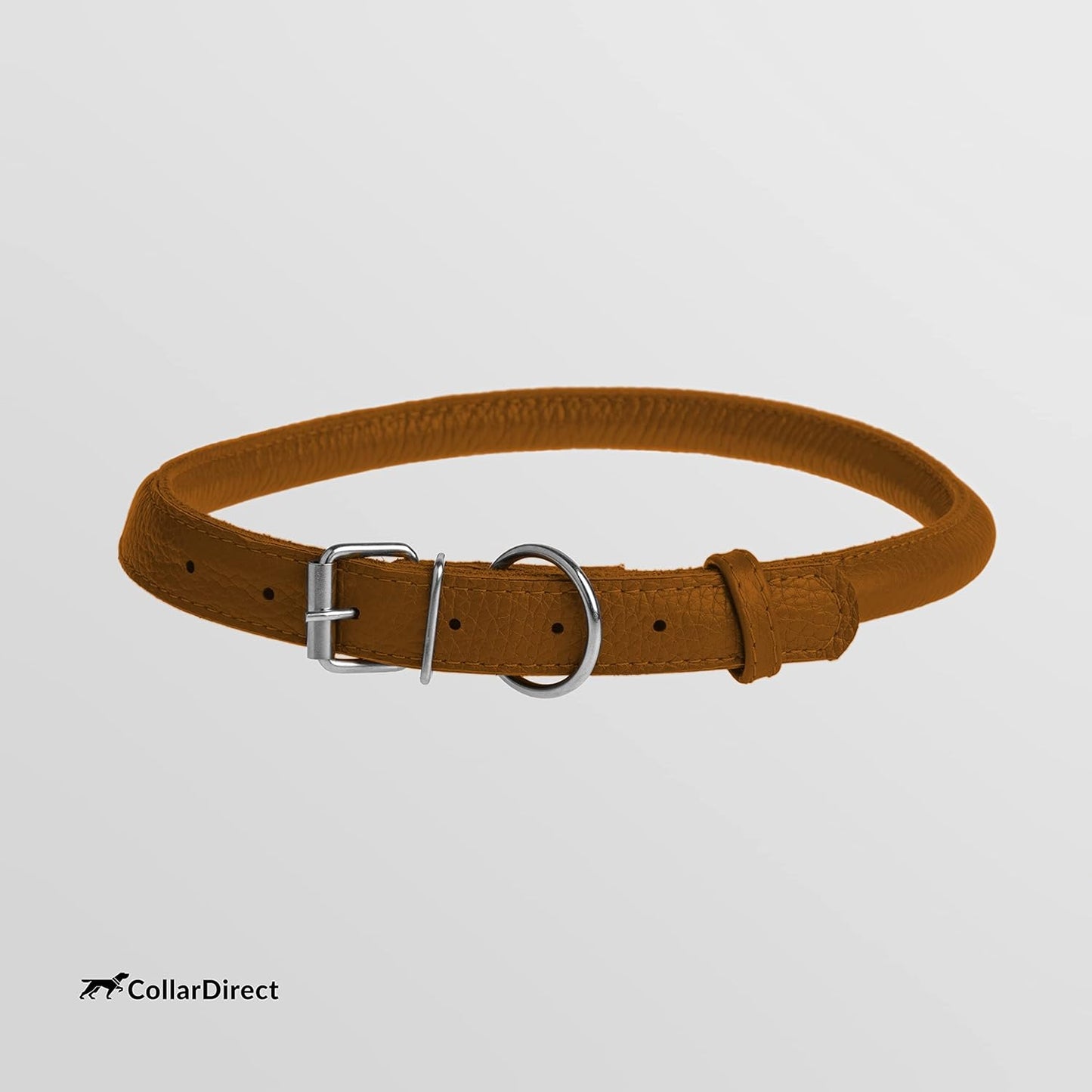 CollarDirect Rolled Leather Dog Collar, Soft Padded Round Puppy Collar, Handmade Genuine Leather Collar Dog Small Large Cat Collars 13 Colors (15-19 Inch, Cinnamon Textured)