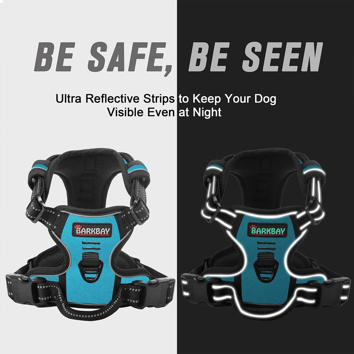 BARKBAY No Pull Dog Harness Front Clip Heavy Duty Reflective Easy Control Handle for Large Dog Walking(Blue,M)
