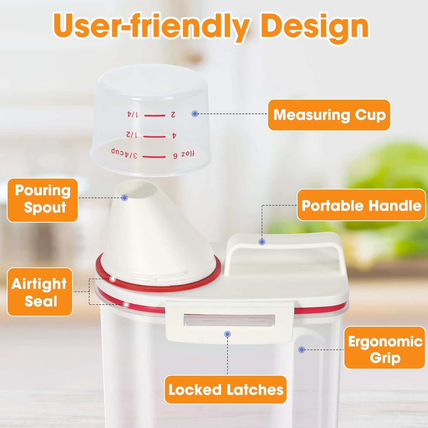 TBMax Rice Storage Container, Airtight Cereal Container Dispenser with Pourable Spout + Measuring Cup, BPA Free Plastic Storage Bin for Pantry Organization and Storage