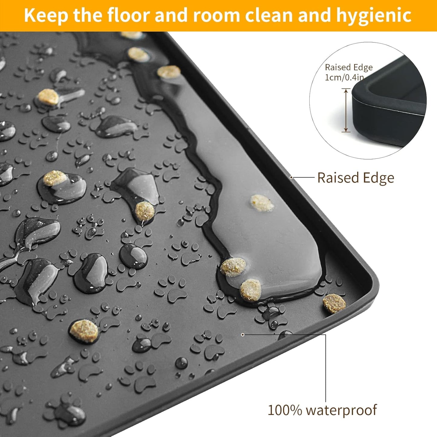 Ptlom Pet Placemat for Dog and Cat, Waterproof Non-Slip Silicone Feeding Bowl Mat Prevent Food and Water Overflow, Puppy Dish Feeder Fountain Trays Suitable for Medium and Small Pets, Black