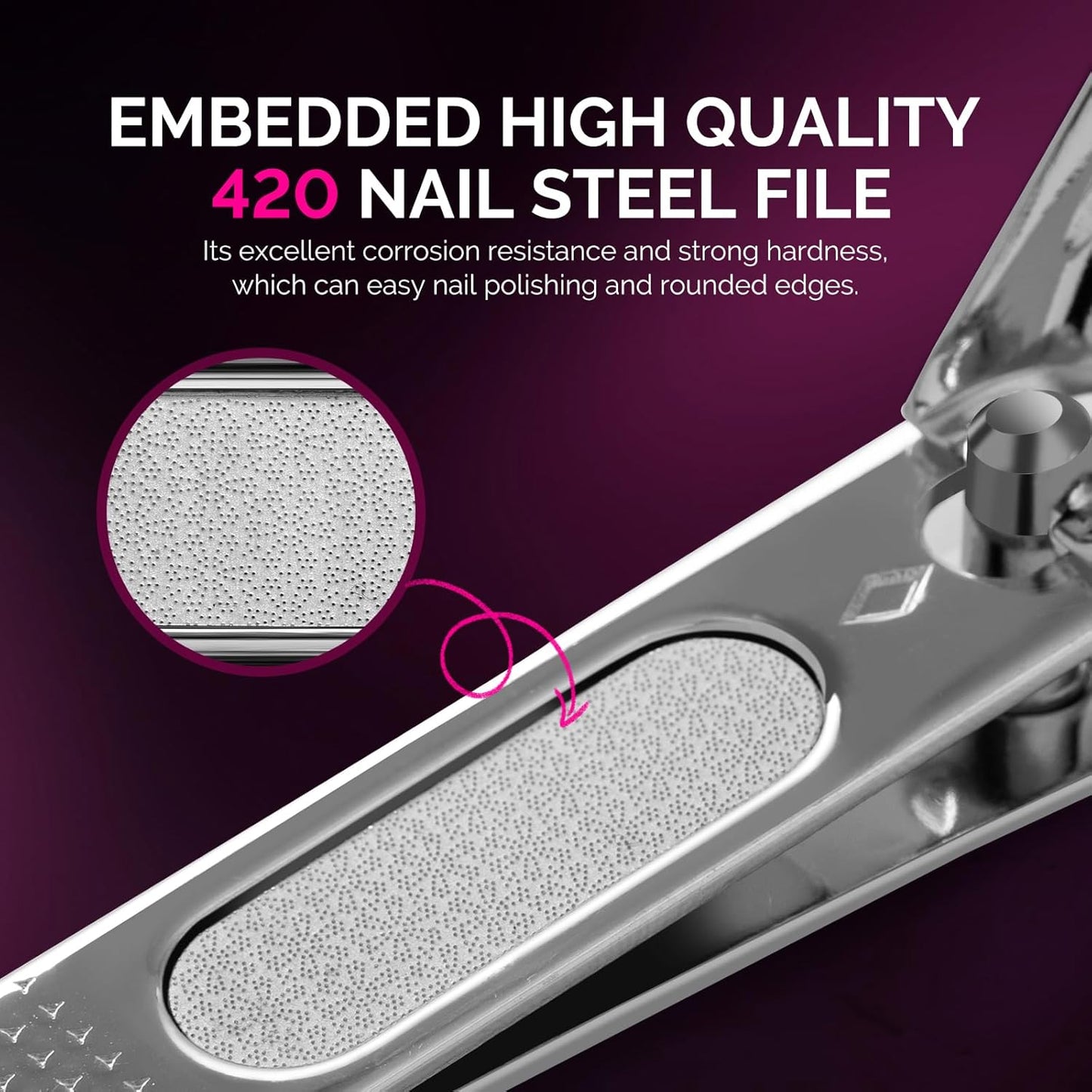 MelodySusie Nail Clippers Set, 2 in 1 Toenail Clippers Nail Clippers for Women, Ultra Sharp Stainless Steel Fingernail Nail Clippers for Men, Nail Cutter, Gifts for Women Men, Pink