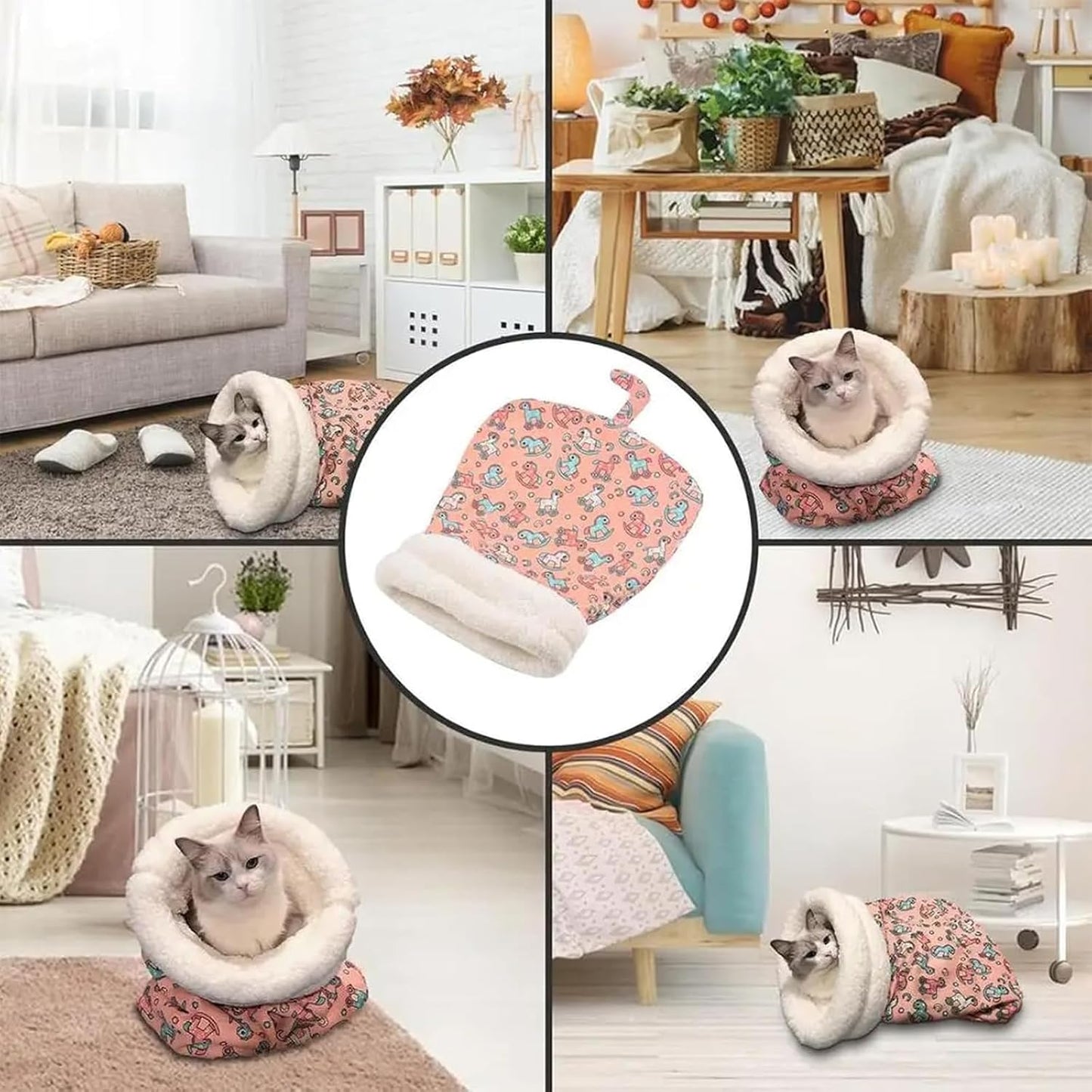 Cat Sleeping Bag,Cat Sleeping Bag for Indoor Cats,Cozy Pet Nest for Cats,Sleeping Bag for Cats,Soft Fluffy Washable Cat Bed Cave,Cat Blankets for Indoor Cats (D)