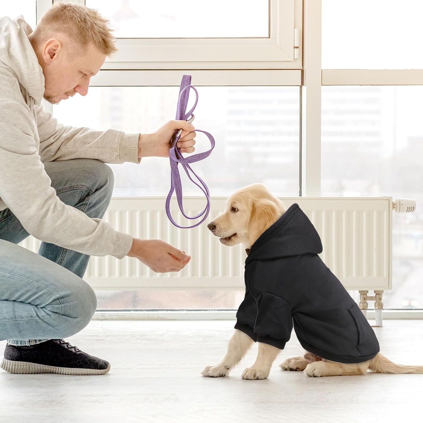 Dog Sweaters for Small Dogs Dog Hoodie Fleece Soft Clothes Sweatshirt with Pocket Hoodie for Small Dogs Puppy Sweater(Black&S)