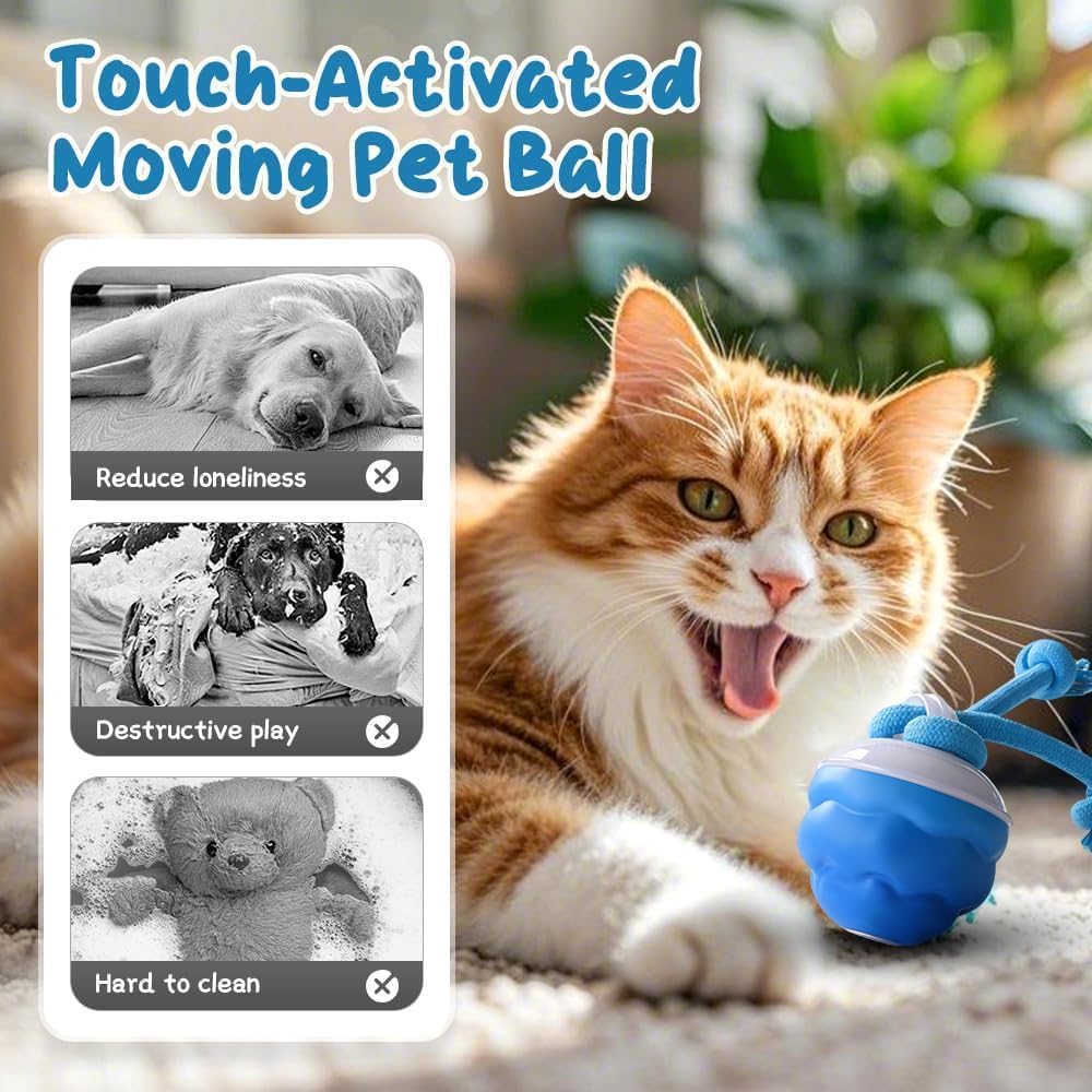 2026 New Interactive Pet Toy Ball, Smart Interactive Ball for Cats & Dogs, Electric Rolling Pet Toy Ball, Rechargeable Interactive Cat Toys for Bored Indoor Cats Kittens to Keep Busy (Orange)
