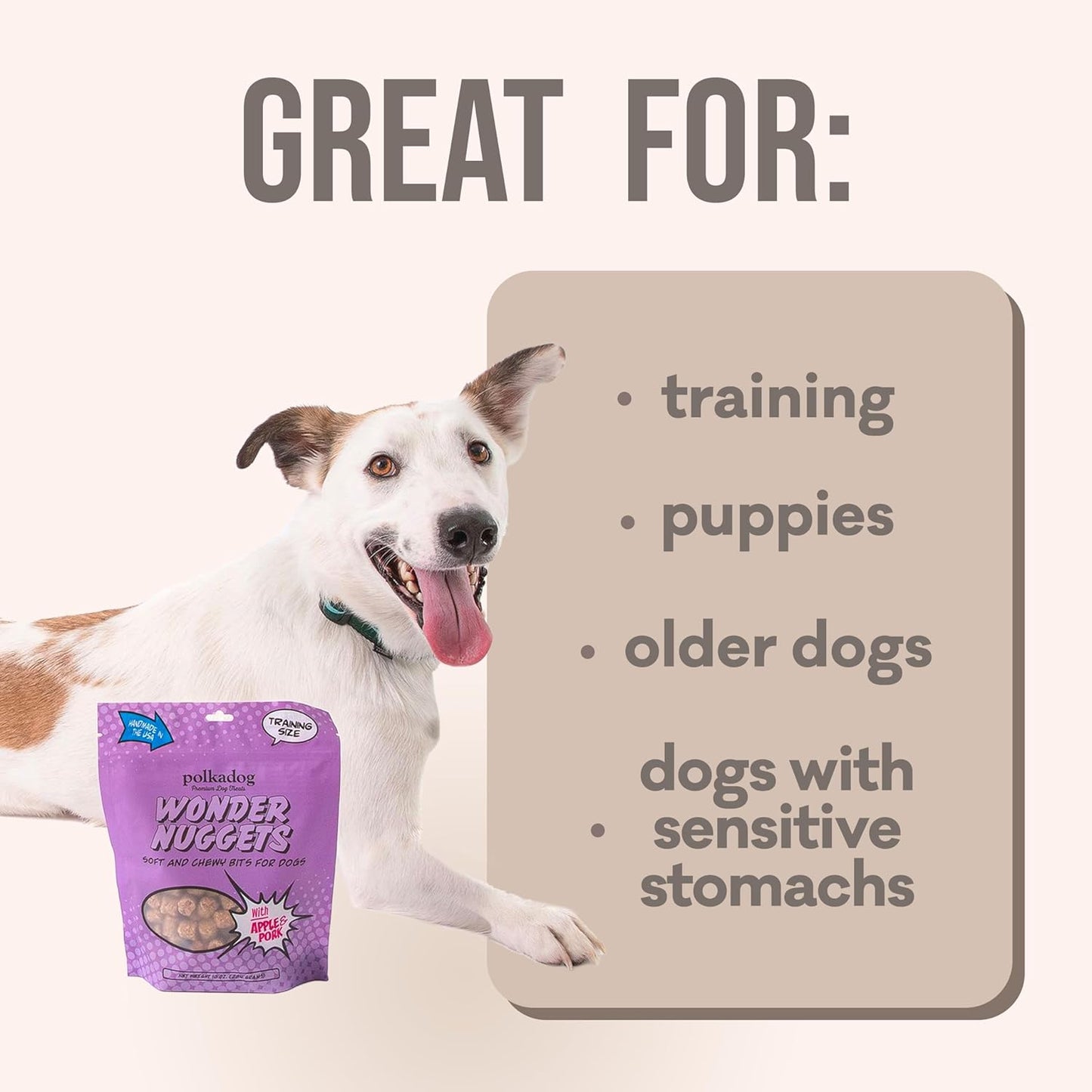 Polkadog Wonder Nuggets – Soft & Chewy Dog Treats with Pork & Apple – Healthy, Limited Ingredient Training Treats for All Dog Breeds and Ages – Natural, Made in USA – 10 oz