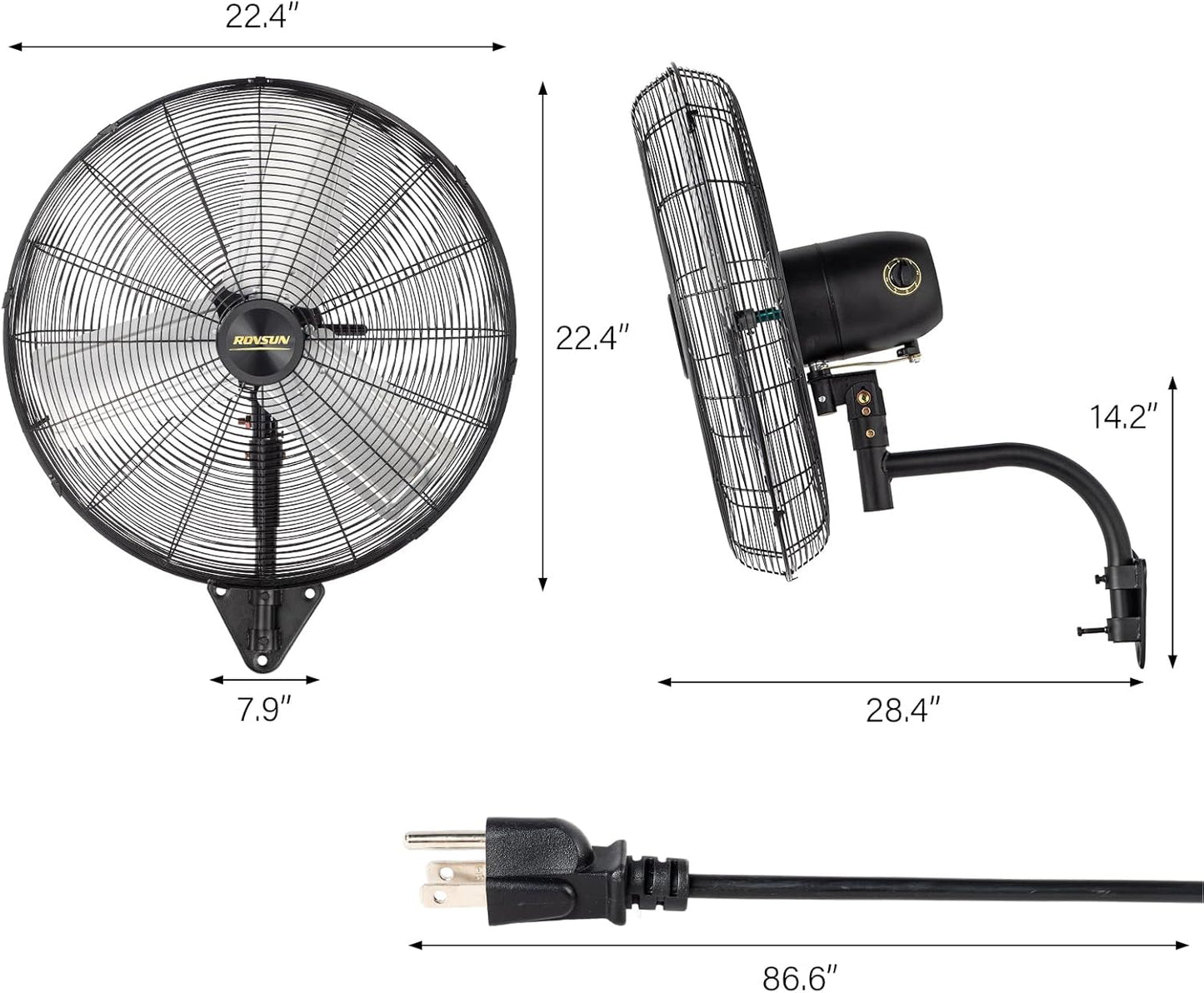 ROVSUN 20" Wall Mounted Fan, High Velocity Industrial Wall Fan, Max 4710 CFM with Wide Angle Oscillating, Suit for Commercial, Residential, Garage, Shop, Greenhouse, Gym, 2-Pack