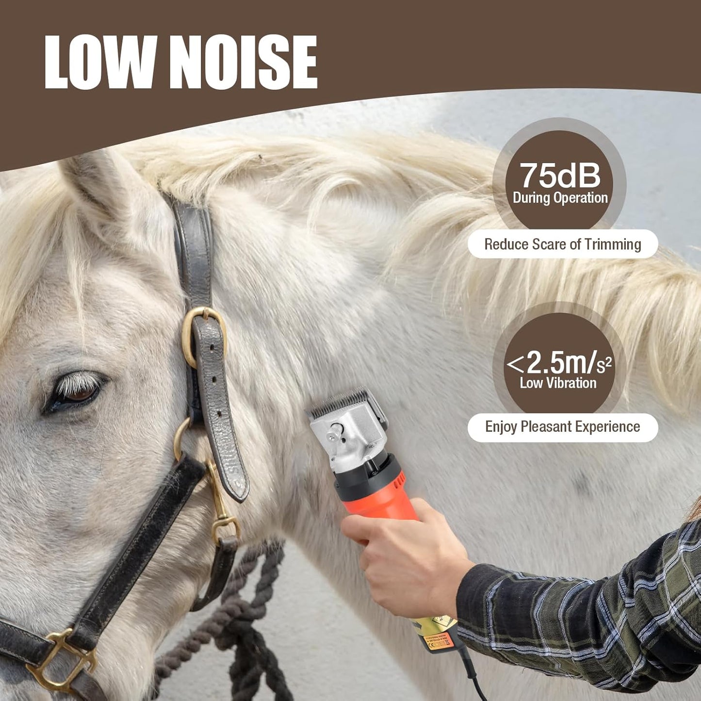 Horse Clippers, 350W Professional Heavy Duty Horse Grooming Kit, Electric Shearing Machine with 6 Speed Low Noise for Horse Pony Cattle and Large Livestock Grooming