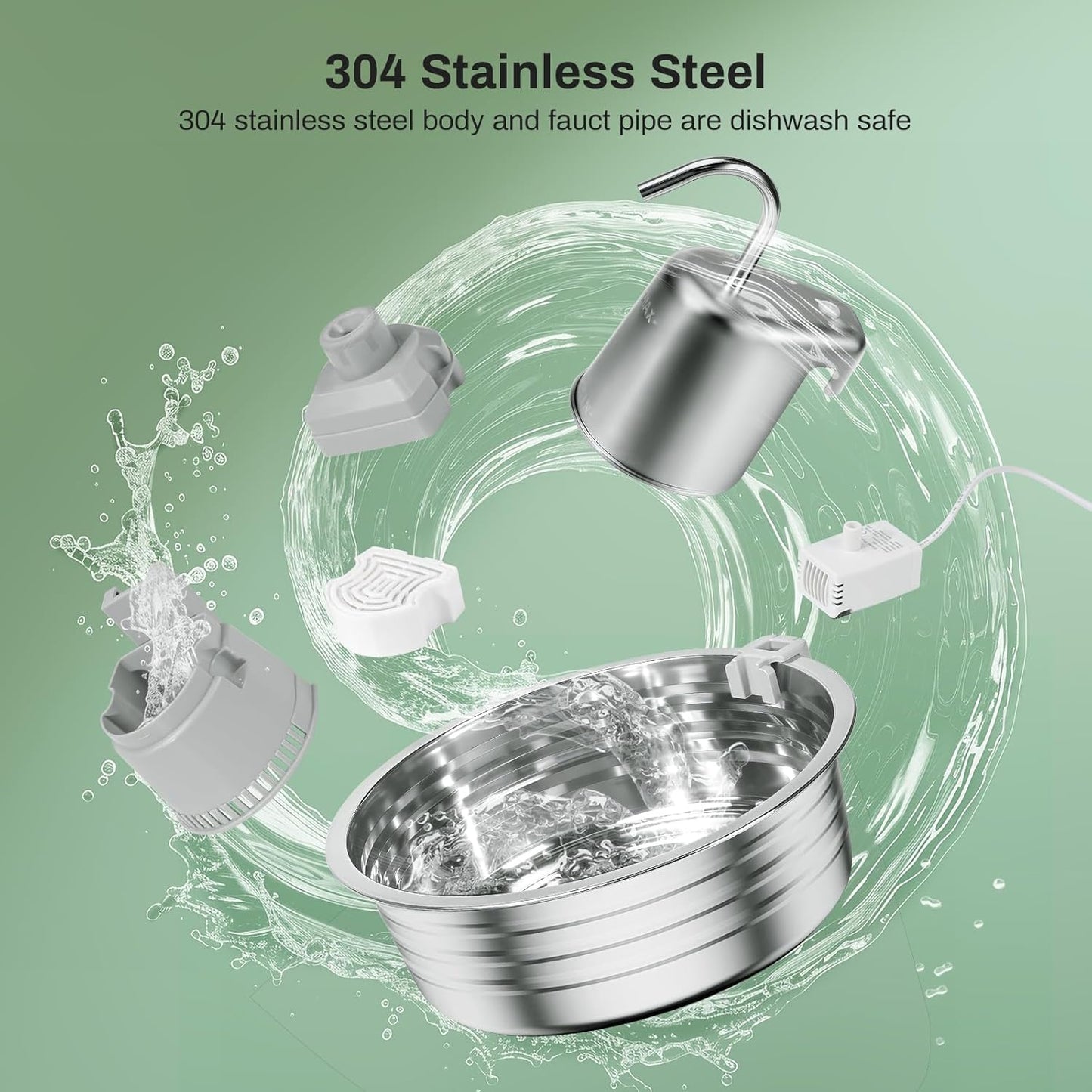 Cat Water Fountain, 4L/135OZ Stainless Steel Pet Fountain Dog Water Dispenser with 3 Filters & 3 Sponges, Dog Water Bowl Cat Drinking Fountains Watering Supplies with Ultra-Quiet Pump for Pets Indoor