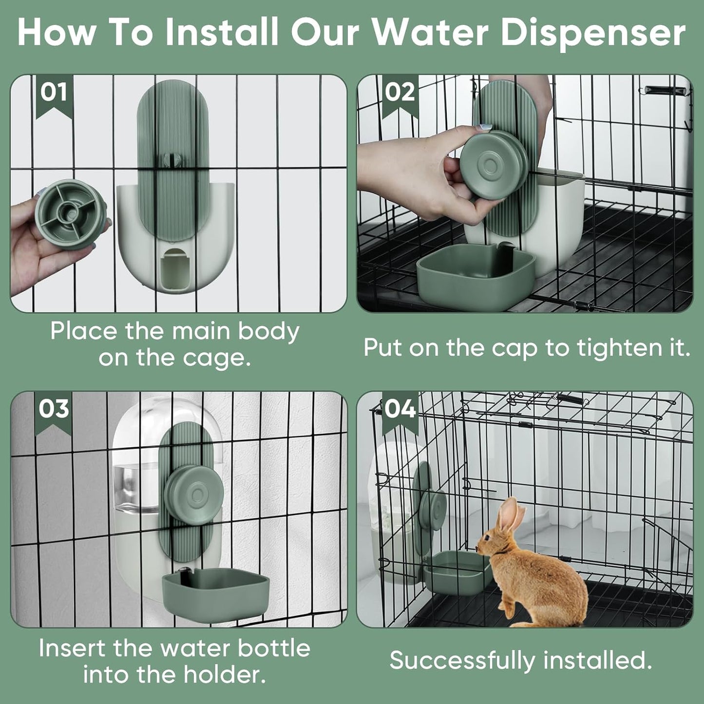 28oz Hanging Automatic Water Dispenser,Rabbit Water Bottle,Bunny Guinea Pig Ferret Water Bowl for Cage,Suitable for Small Animal Puppies(Cage Grid Spacing Over 1.2'') (Green)