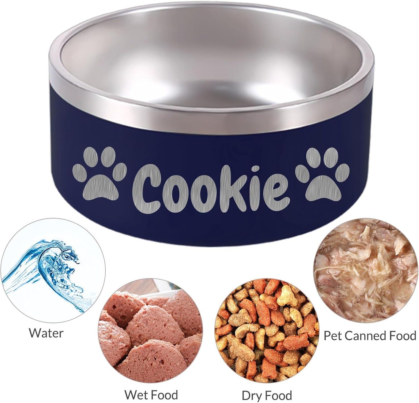 18OZ Personalized Dog Bowl Laser Engraved Custom Pet Name 18/32/42/64 oz No Slip Stainless Steel Insulated Bite-Resistant Food Water Dishes-Light Blue