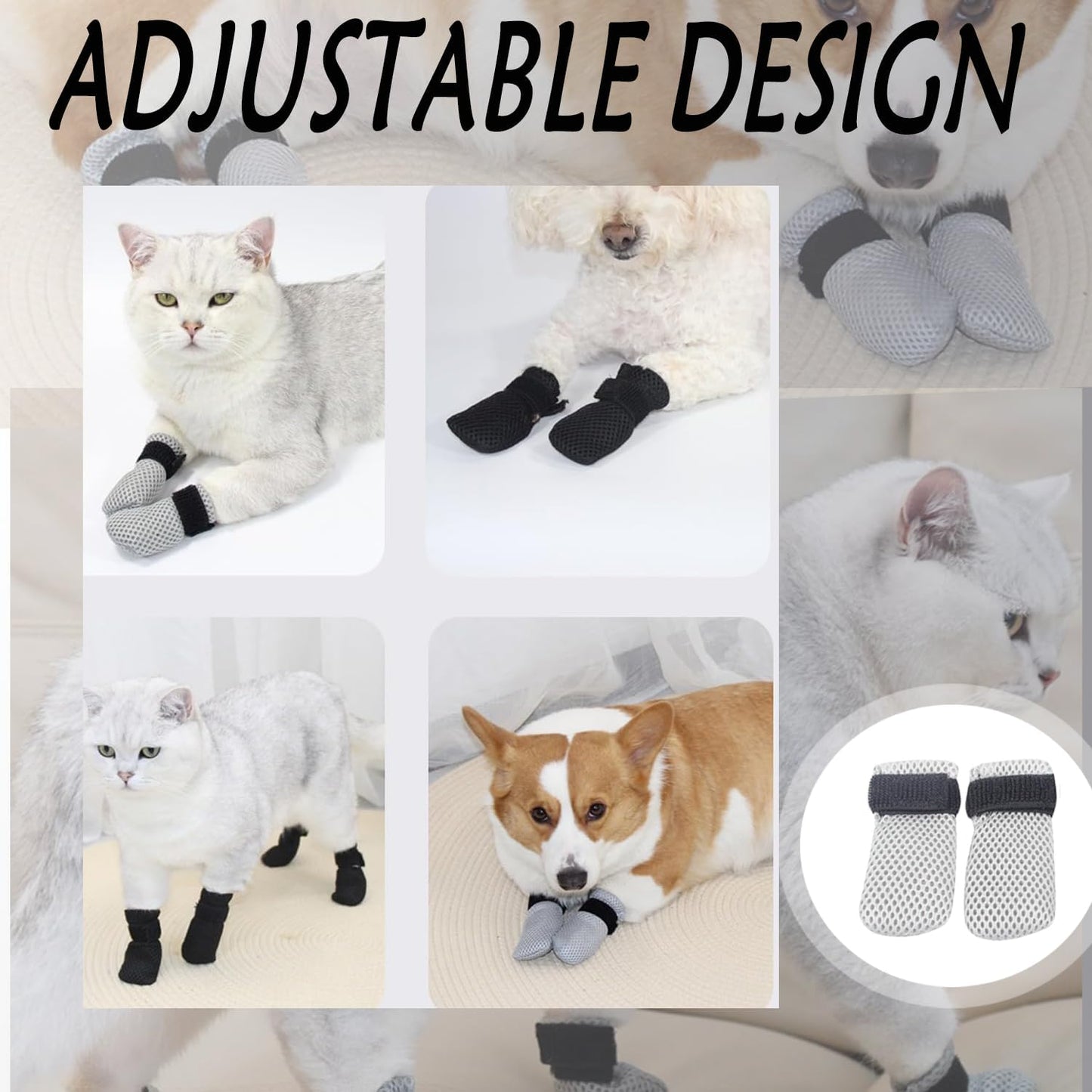 4 Pcs Cat Scratch Cover for Nursing Rehabilitation Boots Adjustable Bath Bath Gloves,to Prevent Scratching Suitable for Bathing, Feeding and Nail Trimming of Cats