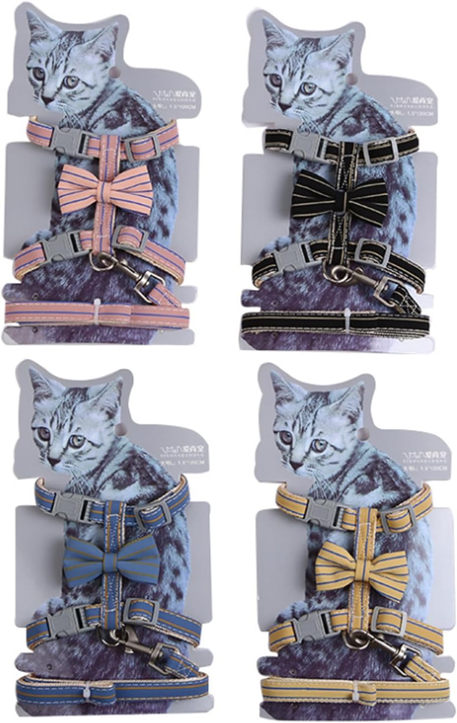 Butterfly Bow Tie Cat Harness and Leash Set - Adjustable, Escape-Proof, Breathable Kitten Vest with Cute Design for Small Cats & Indoor/Outdoor Safety Black XS