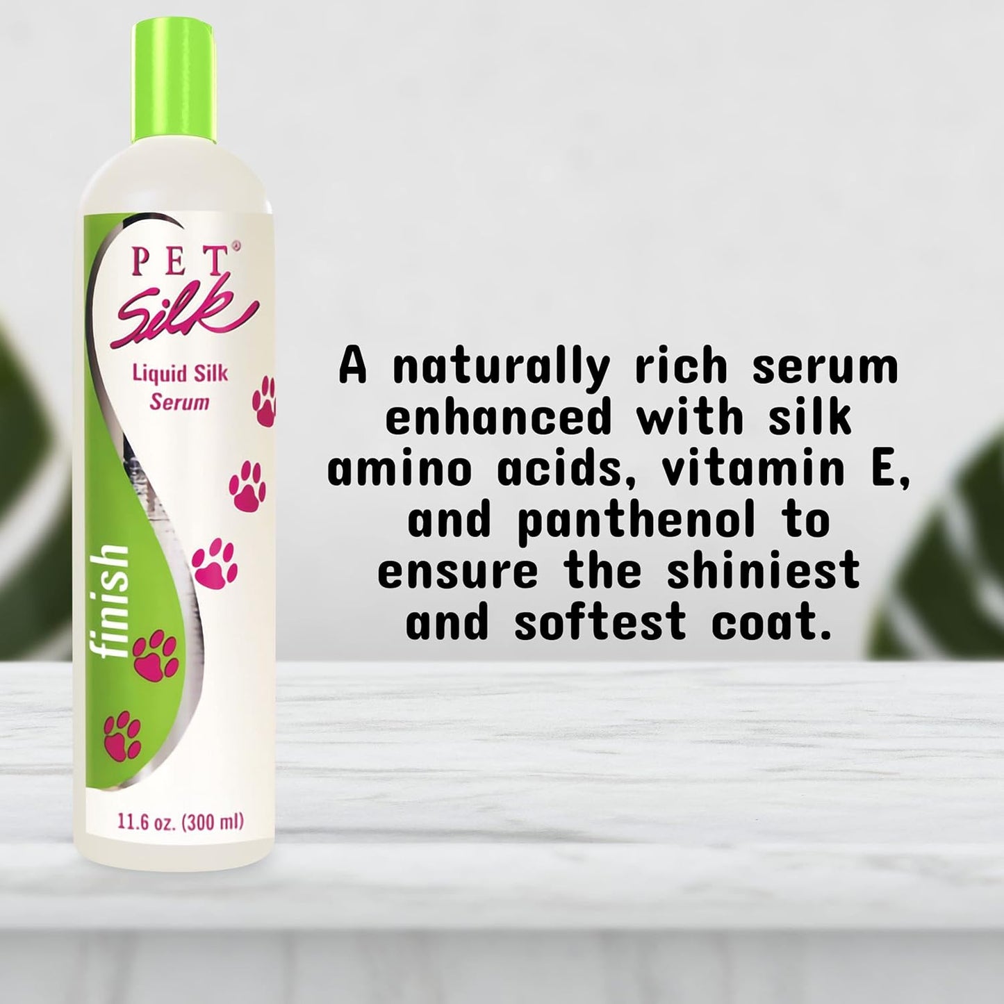 PET SILK Liquid Silk Serum, Leave-in Finishing Spray Conditioner & Detangler, Inused with Silk, Vitmain E & Panthenol Designed for a Shiny, Healthy & Moisturized Skin & Coat (11.6oz)