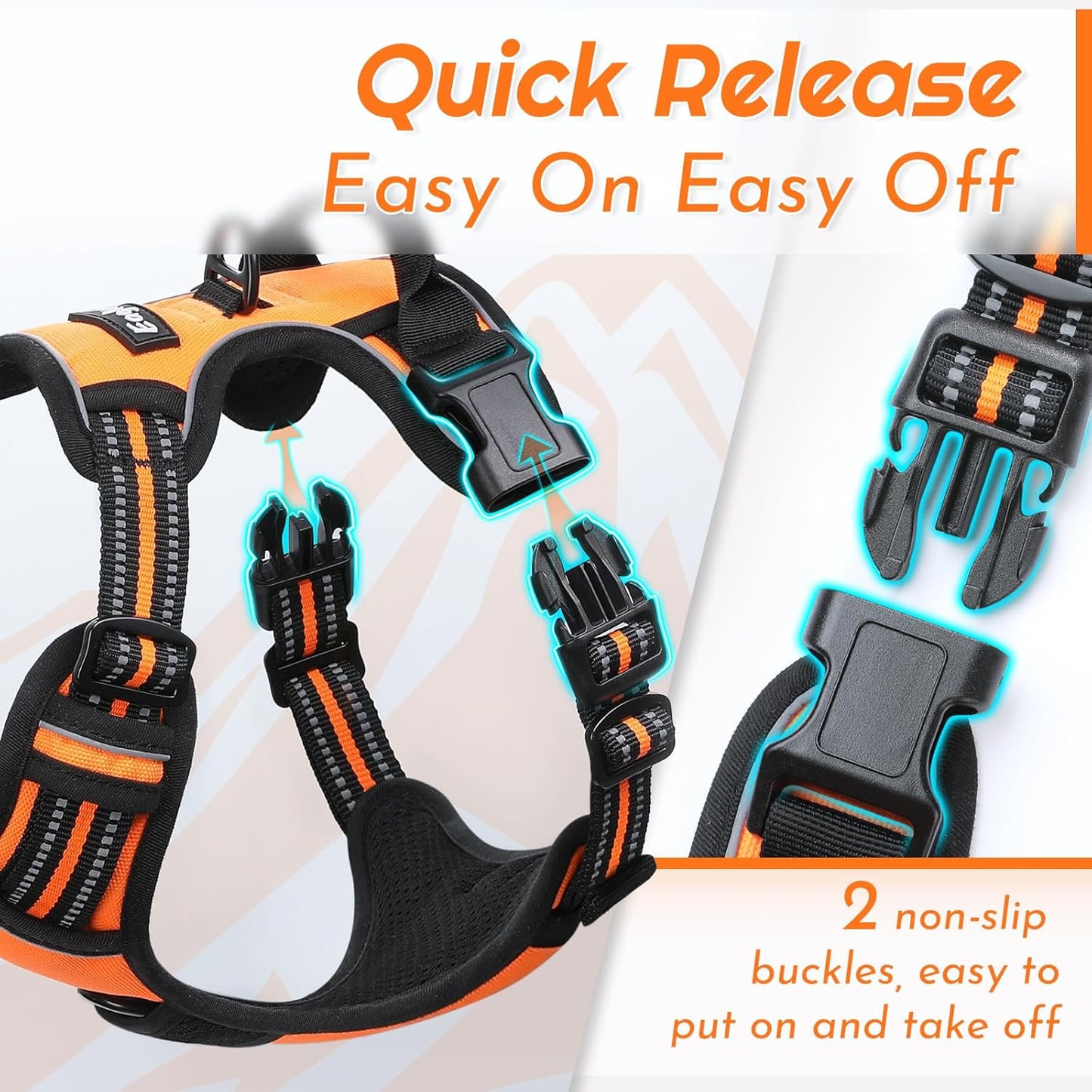 Eagloo Dog Harness Small Sized Dog, No Pull Service Vest with Reflective Strips and Control Handle, Adjustable and Comfortable for Easy Walking, No Choke Pet Harness with 2 Metal Rings, Orange, S