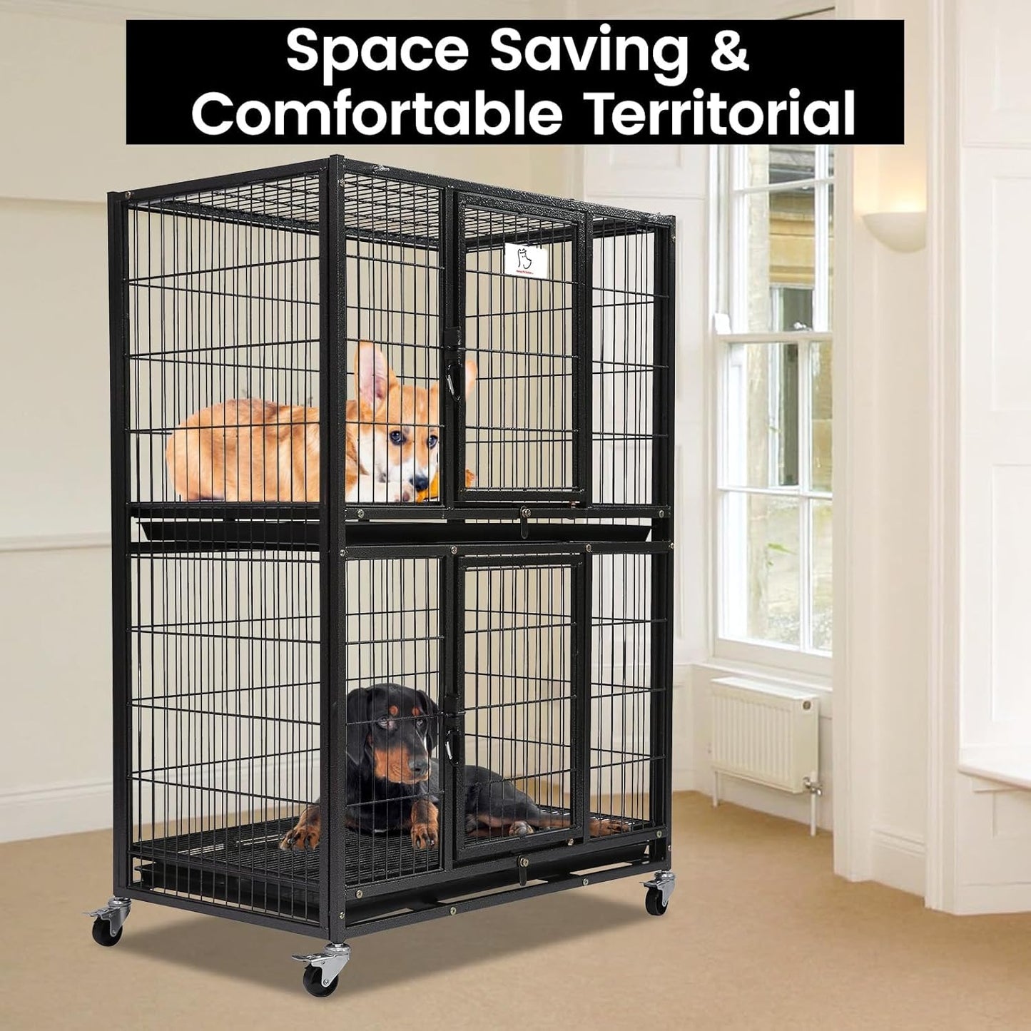 Homey Pet Four Packs 31 Inch Stackable Heavy Duty Dog Crate Cage Kennel with Four Lockable Wheels, Removable Tray, Escape Proof Wire Drop Dog Crates for Small Dogs (Two Tiers)