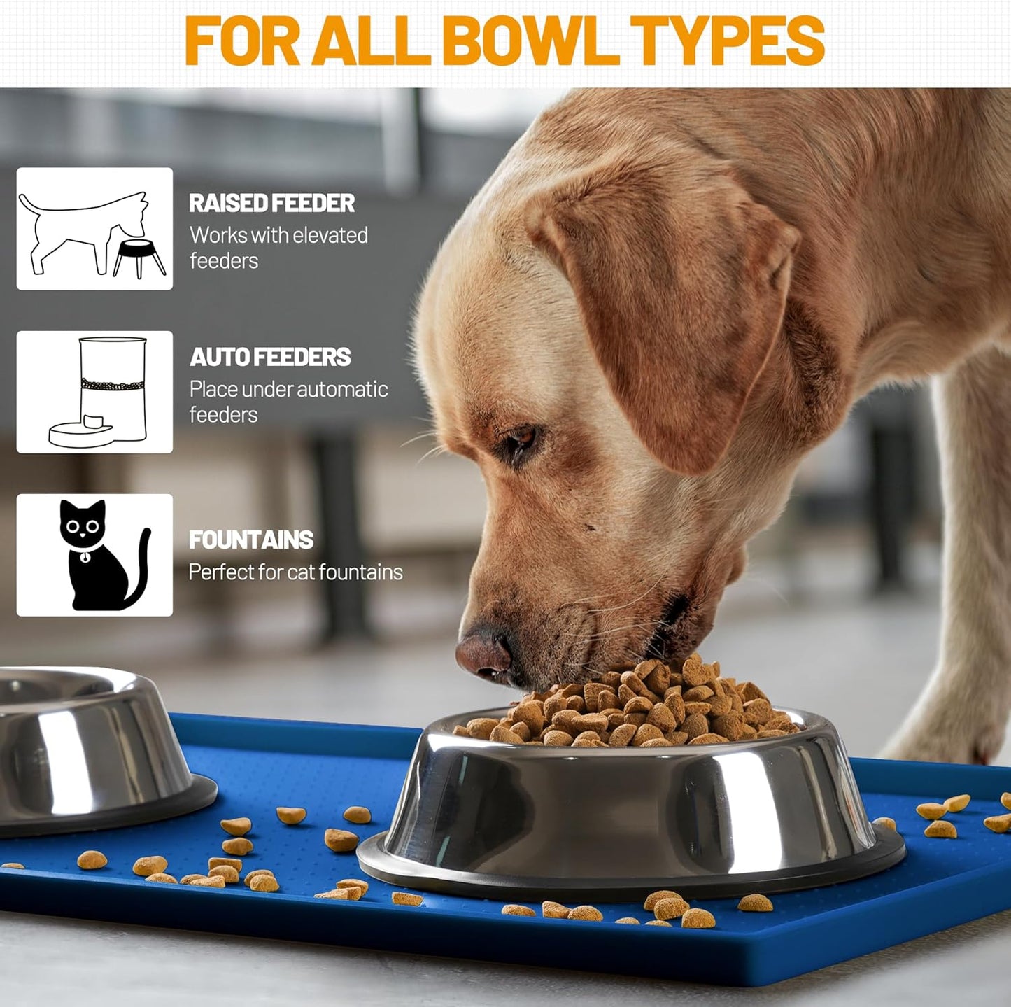 Hubulk Dog Feeding Mat,100% Waterproof Food Grade Silicone Pet Food and Water Bowl Placemat,Dishwasher, High Raised Edge to Prevent Spills,Nonslip Tray to Stop Messes on Floor (24"x16"x0.5", Navy)