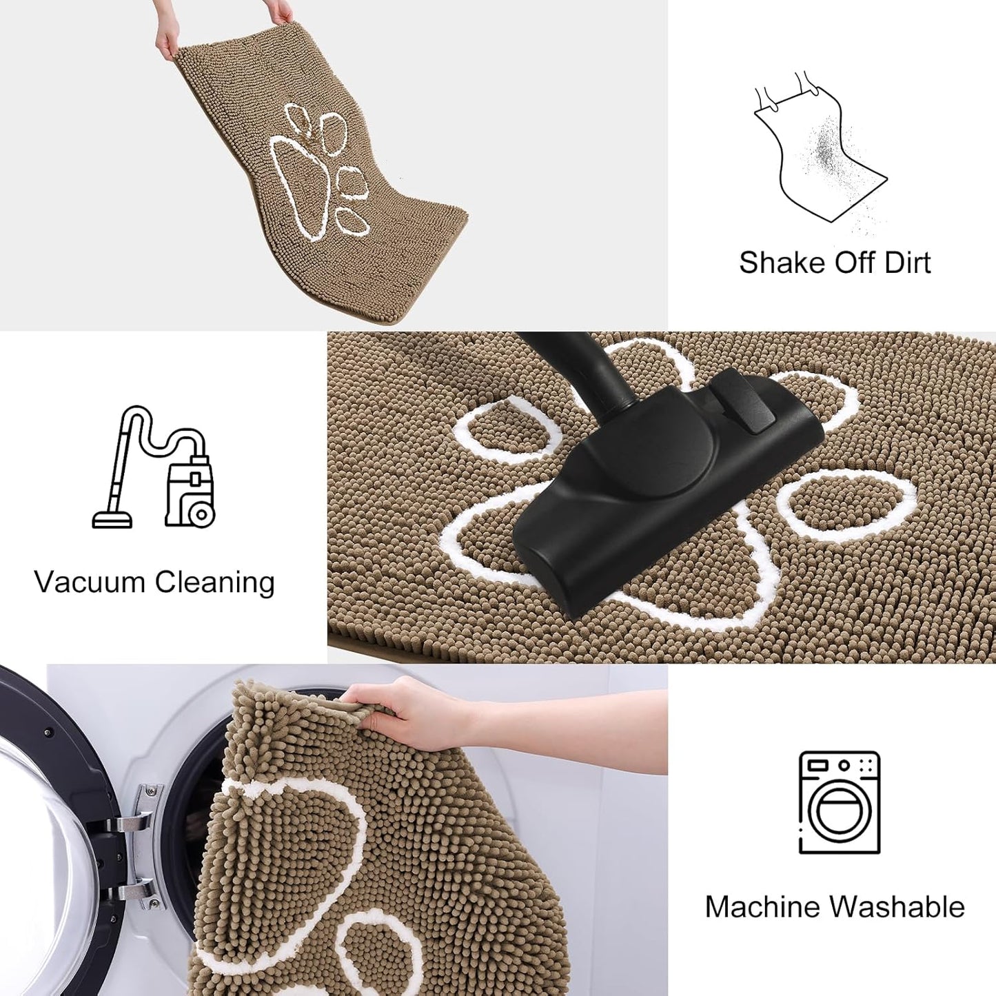 Smiry Dog Door Mat for Muddy Paws, Absorbent Dirt Trapper Non Slip Quick Dry Washable Chenille Mat for Mud Dogs, Entry Rug for Indoor and Outdoor (40x32 Inches, Camel)