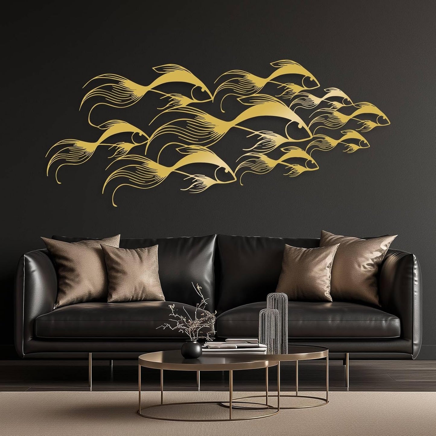 School of Fish Metal Wall Art, Metal Fish Wall Decor, Sea Life Wall Art, Large Nautical Wall Hanging, Modern Beach House Wall Decor, Ocean Themed Artwork for Bathroom (Silver, 30"x12" | 76x32cm)