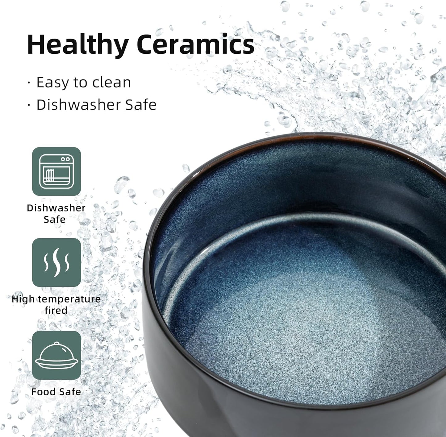 Ceramic 5.1inch Raised Dog and Cat Bowl Set, Elevated with Wooden Stand, Food and Water Bowl for Small Breed Dogs, Cats, Kitty, Weighted Dog Dishes, Pet Bowls(13.5oz, Starry Sky)