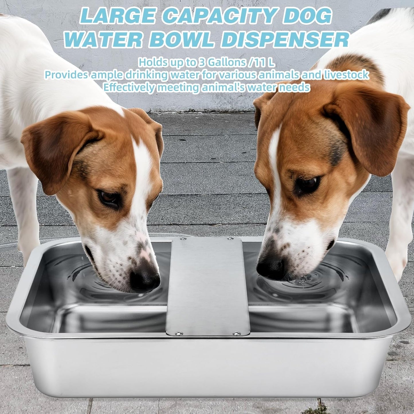 3 Gallon Automatic Dog Water Dispenser, Large Dog Water Bowl Dispenser for Outdoor, Stainless Steel Pet Bowl for Waterer Auto Fill Pet Waterer for Livestock Dogs Cats Chicken Fit 3/4'' GHT Faucet