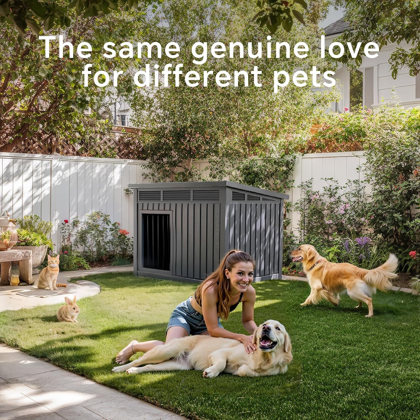 VIXZEN Dog House Indoor Outdoor,Waterproof Dog House for Small to Large Dogs,Doghouse with Air Vents and Elevated Floor,Openable at The Top,Easy to Assemble and Clean,Black,42.87"×32.95"×31.61"