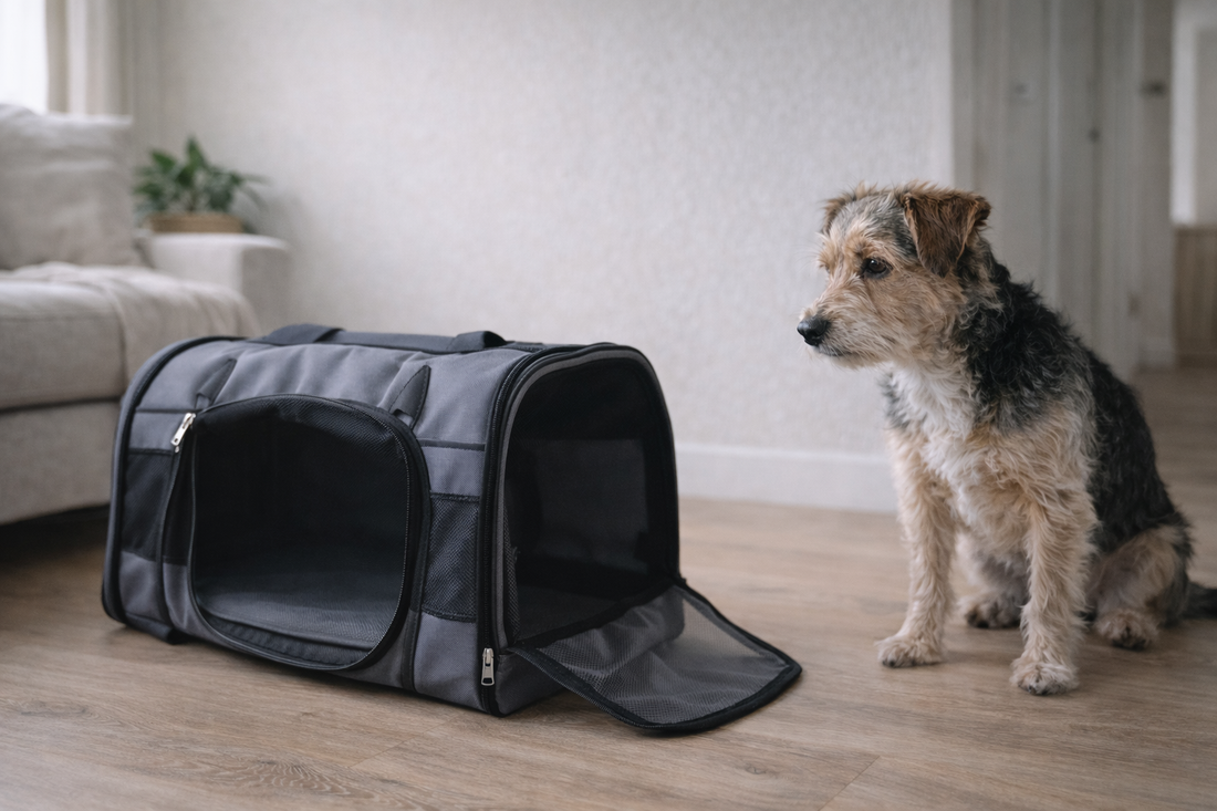 Dog Anxious in Travel Carrier