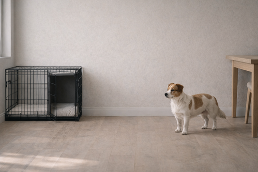 Dog avoids crate at home