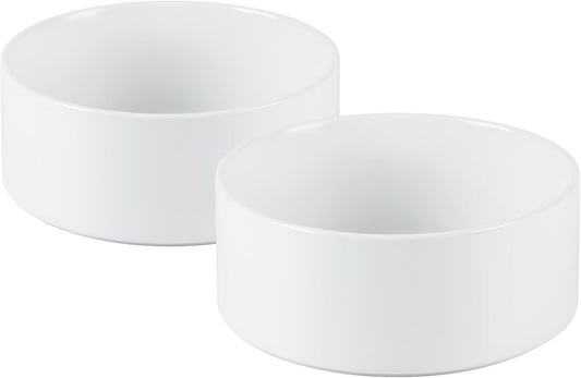 Ceramic 5.1inch Set of 2 Dog and Cat Bowls, Food and Water Feeder for Small Breed Dogs, Kitty, Cats, 2pcs Dog & Cat Dishes(2 Bowls, White)
