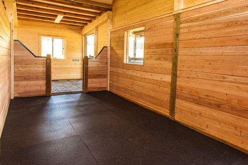 American Floor Mats - Heavy Duty Stall Tiles - Stable/Horse Tiles - Thick, Durable Rubber Flooring Solid Black 12' x 20' Set 3/8" Thick (60 Tiles Total)