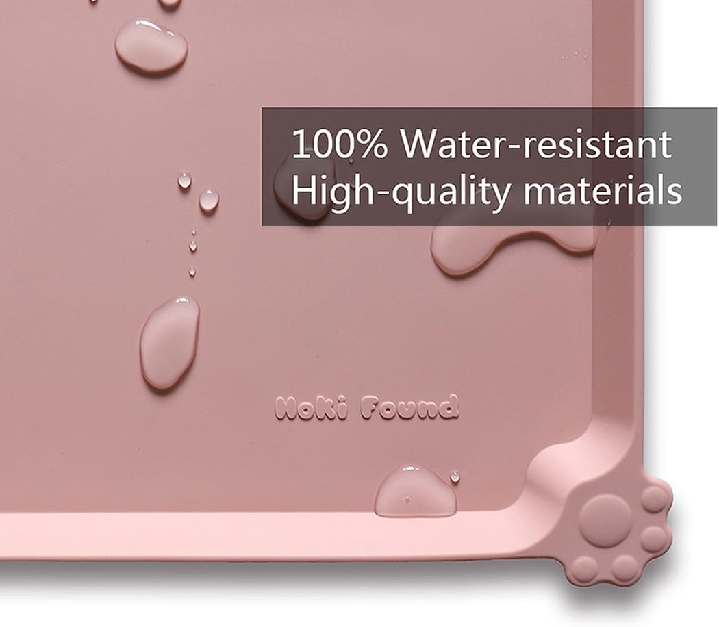 Hoki Found Large Non Slip Pet Feeding Mats - Silicone tray - Waterproof Bowls - Neutral Pink