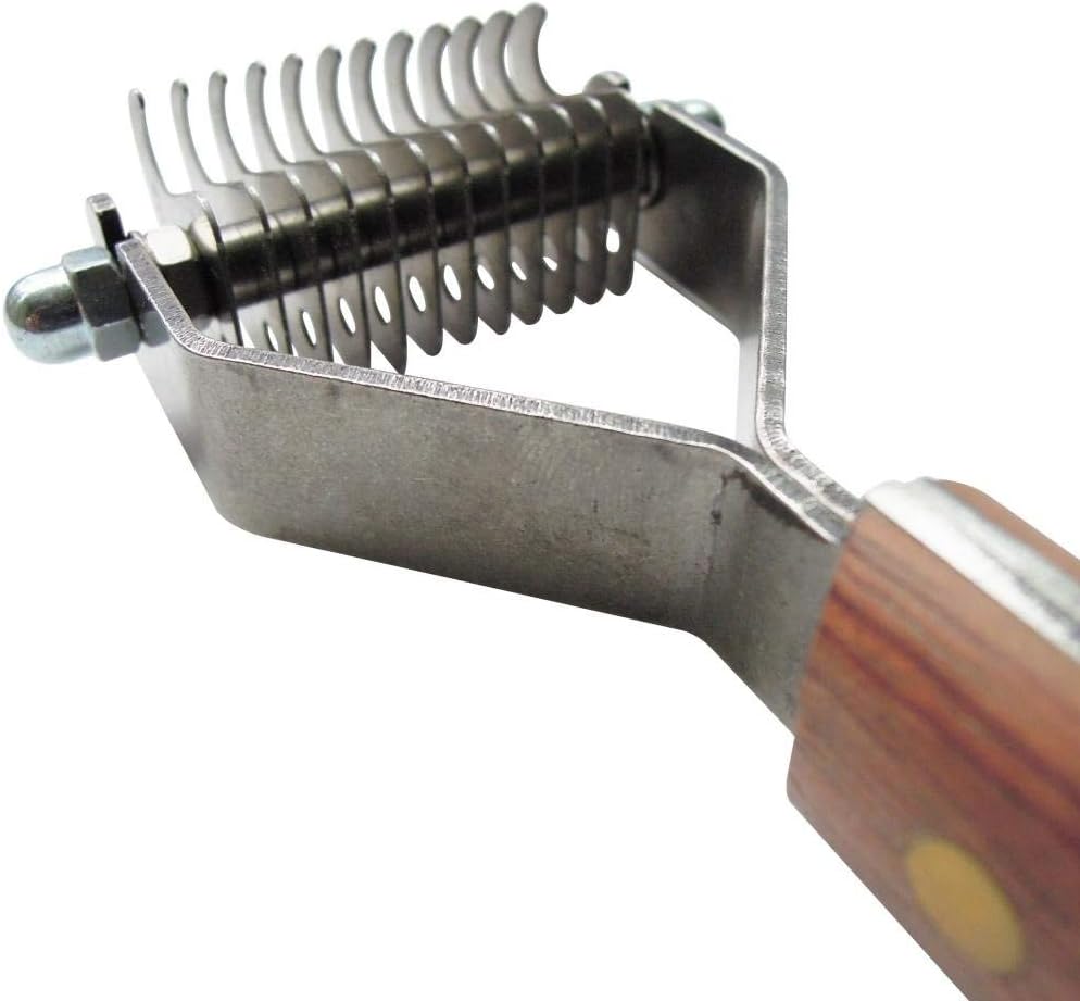 Mars Coat King Double Wide Dematting Undercoat Grooming Rake Stripper Tool for Dogs and Cats, Stainless Steel with Wooden Handle for Thick Coats, 12-Blade Stripper for Groomers, Pet Owners