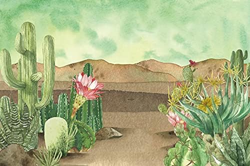 Renaiss 6x4ft Floral Cacti Backdrop Watercolor Aloes Cactus Flowers Desert Scenery Photography Background Botanical Mexican Fiesta Baby Shower Bridal Shower Birthday Party Decors Photo Studio Props