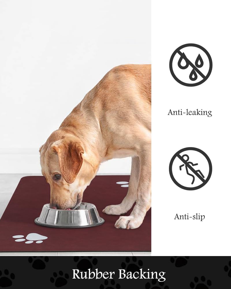 Pet Feeding Mat-Absorbent Dog Mat for Food and Water Bowl-No Stains Quick Dry Water Dispenser Mat-Dog Accessories Pet Supplies-Bowl for Messy Drinkers（RED,16"x24"