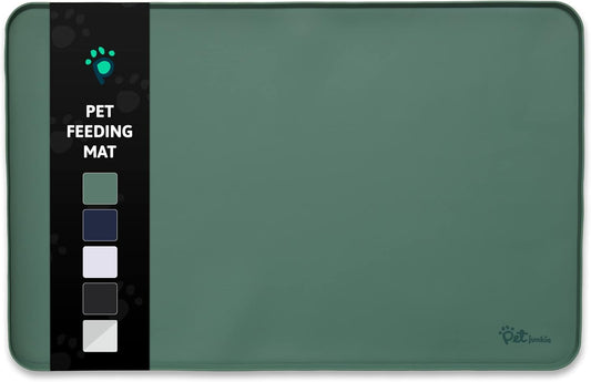 Silicone Dog Mat for Water Bowl and Food Dish, Pet Mat for Floors, Waterproof Dog Food Tray (Green)