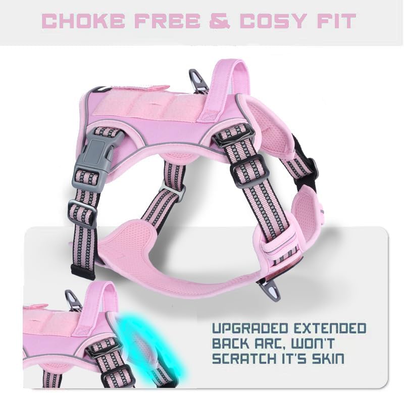 BUMBIN Tactical Dog Harness for Large Dogs No Pull, Famous TIK Tok No Pull Puppy Harness, Fit Smart Reflective Pet Walking Harness for Training, Adjustable Dog Vest Harness with Handle Pink L
