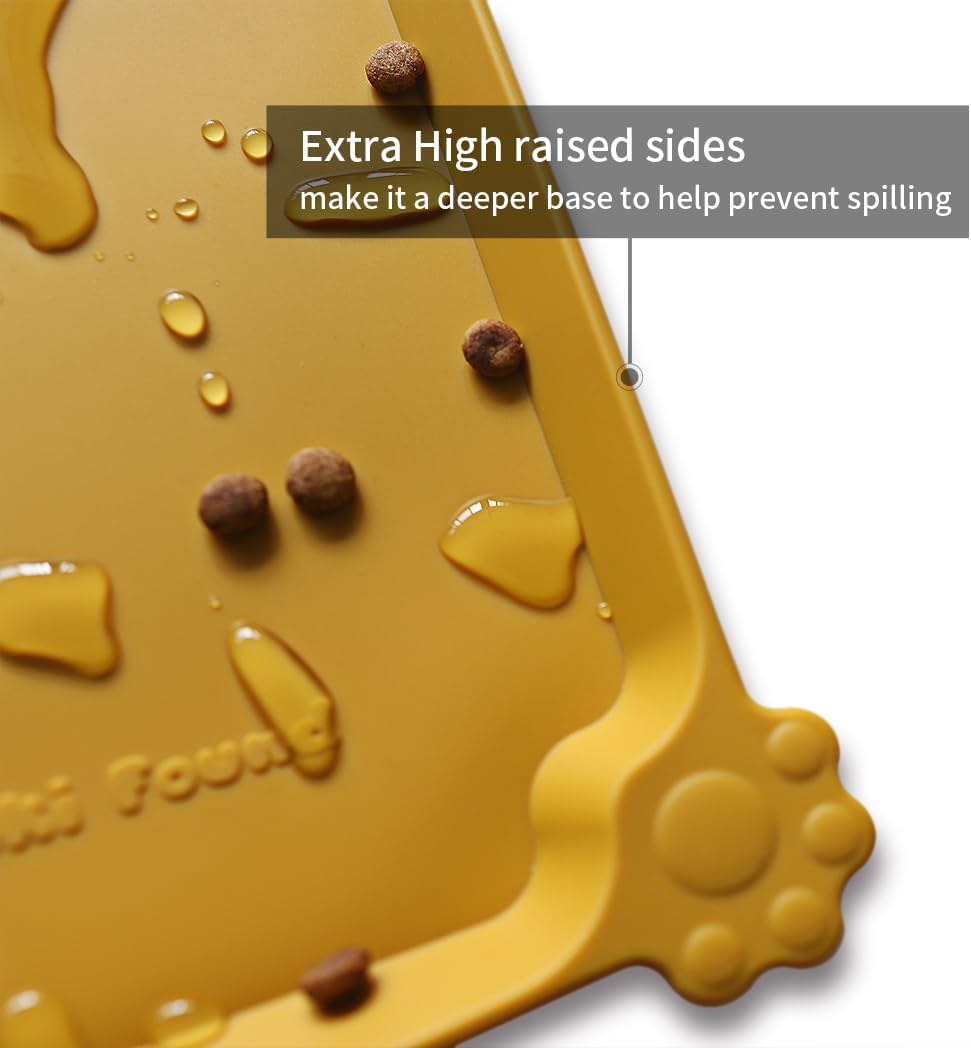 Hoki Found Silicone Pet Food Mats Tray - Dog Pet Cat Feeding Mat - Waterproof Dog Cat Food Mats -Pet Water Mats for Carpet -Honey