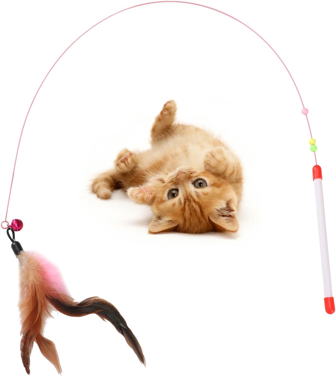 LUCKITTY Cat Tunnels Tube Toy with Plush Ball & Cat Wand Feather Toys-Portable Tattaff Waterproof Washable-Interesting Geometric Pattern Collapsible-3 Way Black Rainbow