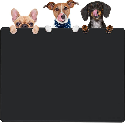 KVK Dog Water Mat 39.4×29.5in - Silicone Dog Mat for Food and Water Extra Large - Pet Food Mat for Floors Waterproof - Pet Feeding Mat Prevent Water Food Spills - Black