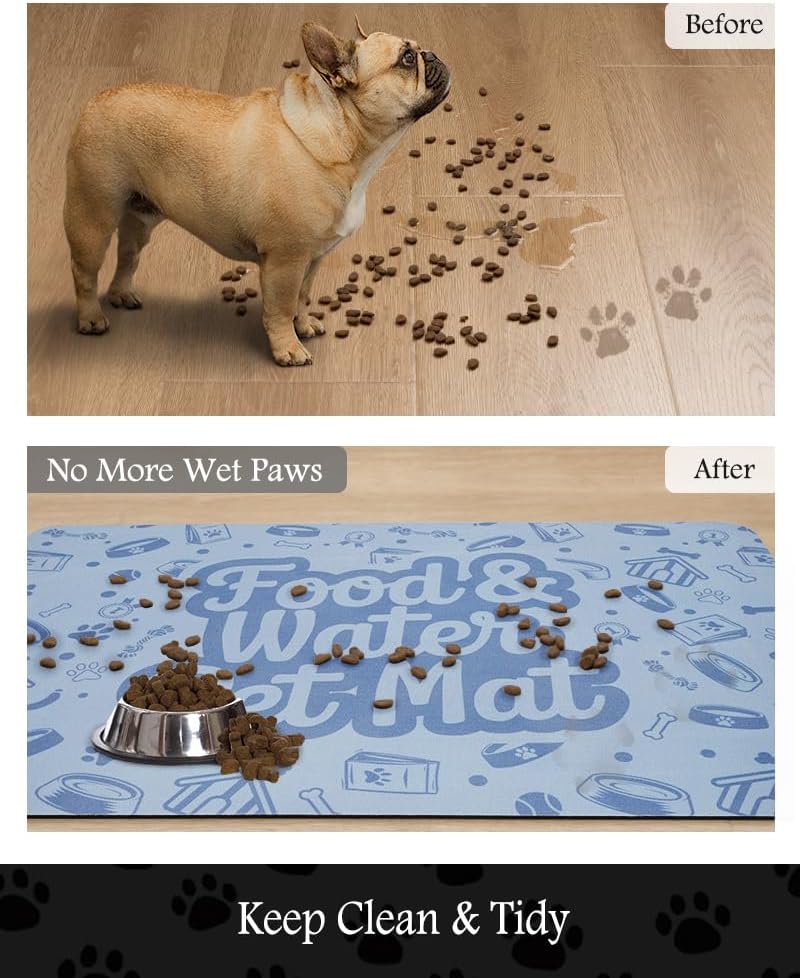 Pet Feeding Mat-Absorbent Dog Mat for Food and Water Bowl-No Stains Quick Dry Water Dispenser Mat-Dog Accessories Pet Supplies-Bowl for Messy Drinkers（Words,16"x24"